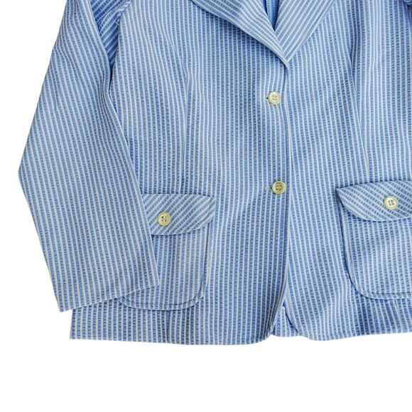 Vintage Bay Harbour Seersucker Blazer Jacket Blue White Stripe Unlined Size 16 - Picture 5 of 9